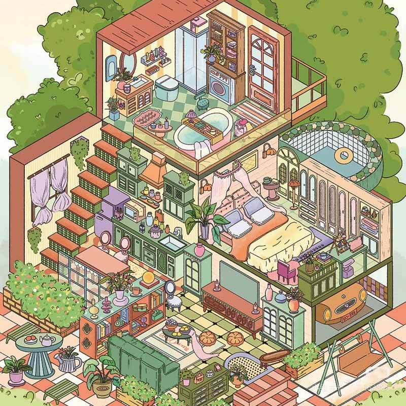 Time Traveler’s Home DIY 3D Scene Stickers 4 Miniature Scenes(XL)