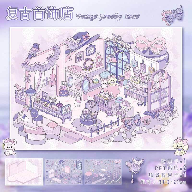 Timeless Treasure DIY 3D Scene Stickers 4 Cute Miniature Scenes(L)