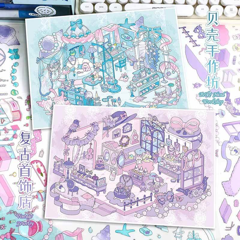 Timeless Treasure DIY 3D Scene Stickers 4 Cute Miniature Scenes(L)
