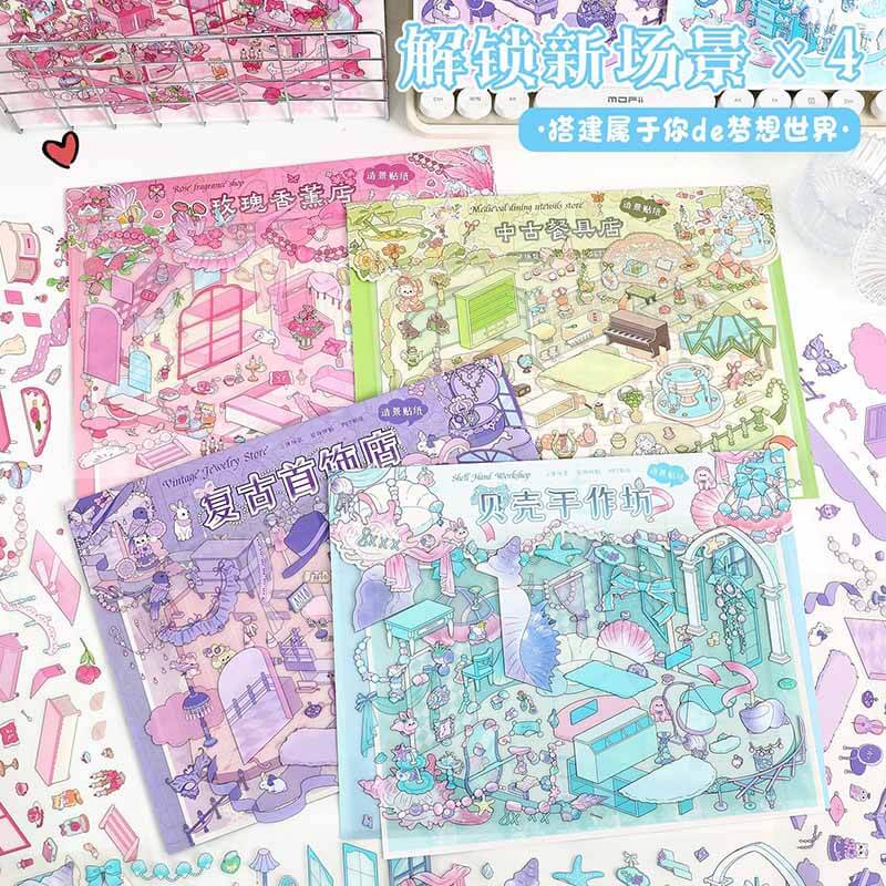 Timeless Treasure DIY 3D Scene Stickers 4 Cute Miniature Scenes(L)