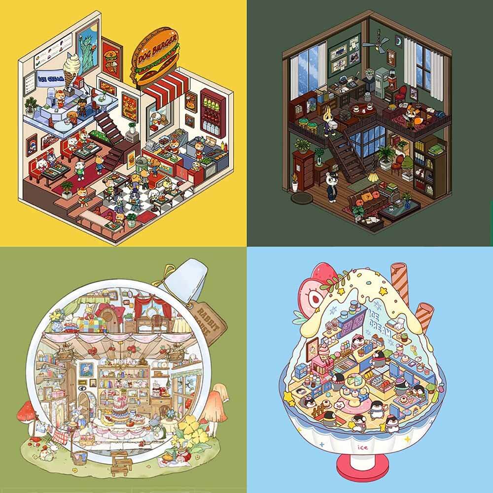 Tiny Tales World DIY 3D Scene Stickers 4 Cute Miniature Scenes(S)