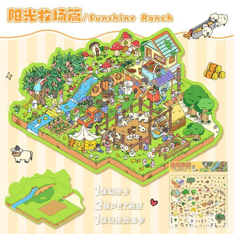 Happy Farm DIY 3D Scene Stickers 4 Cute Miniature Scenes(L)