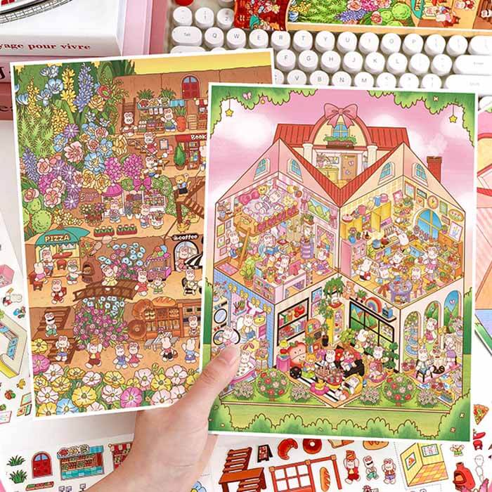 Town Diaries DIY 3D Scene Stickers 2 Cute Miniature Scenes(L)
