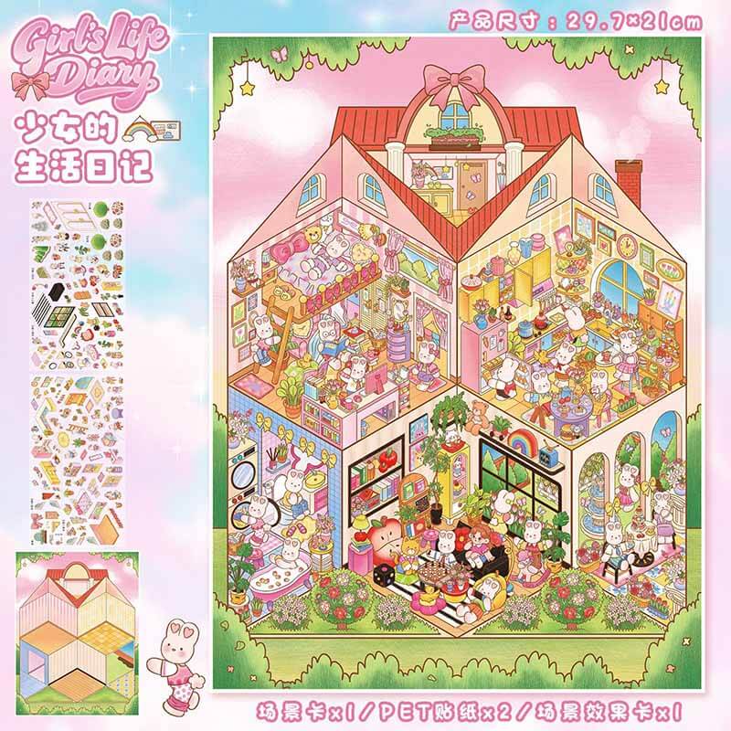 Town Diaries DIY 3D Scene Stickers 2 Cute Miniature Scenes(L)