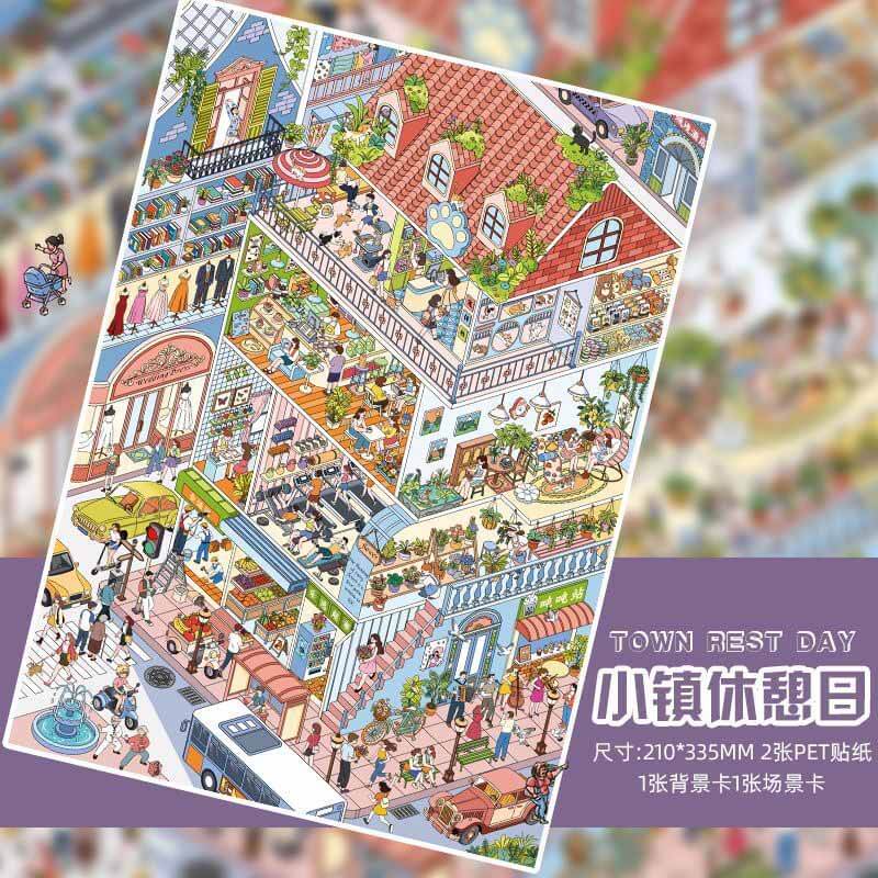 Town Holiday DIY 3D Scene Stickers 2 Cute Miniature Scenes(XL)