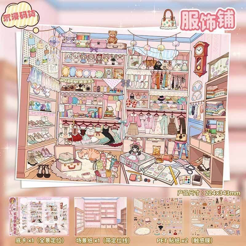 Treasure Shelf DIY 3D Scene Stickers 4 Cute Scenes(L)
