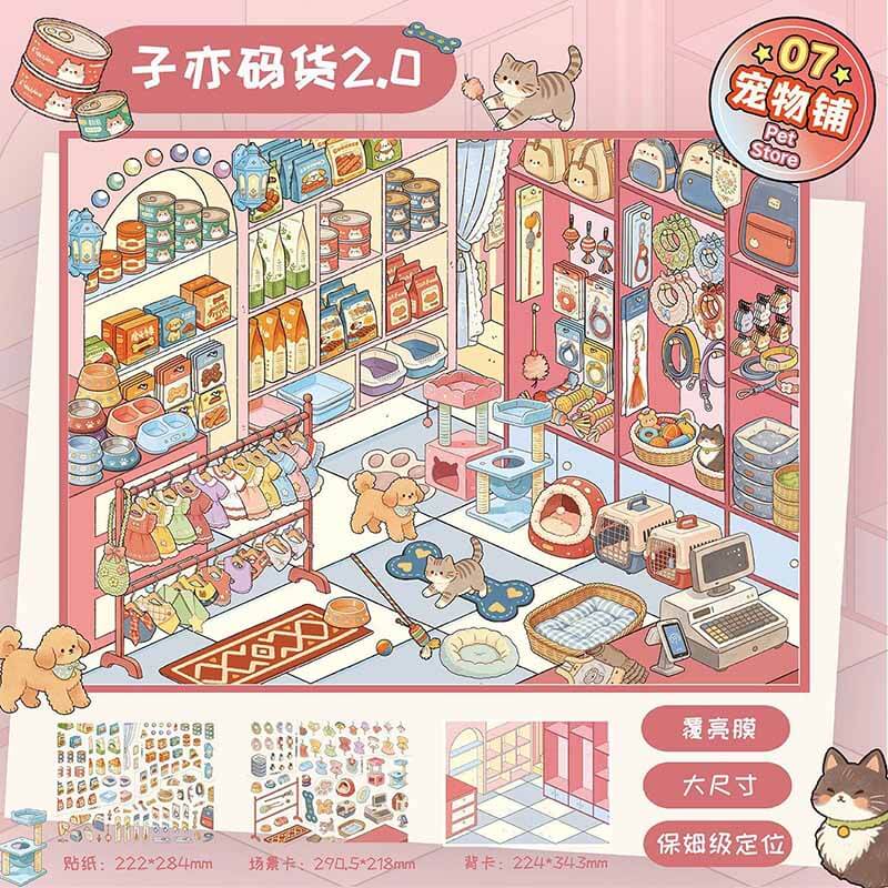 Treasure Shop DIY 3D Scene Stickers 4 Cute Scenes(L)