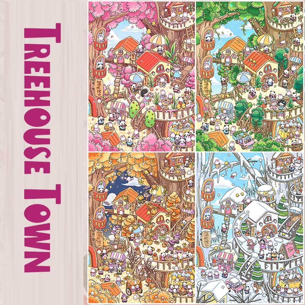 Treehouse Town DIY 3D Scene Stickers 4 Cute Miniature Scenes(XL)