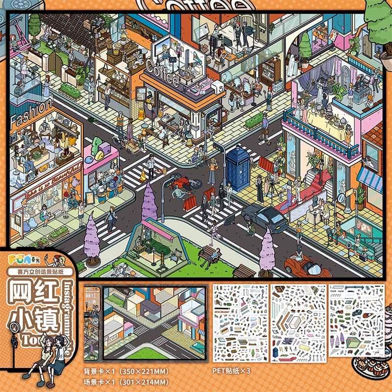 Trendy Town DIY 3D Scene Stickers 2 Cute Miniature Scenes(XL)