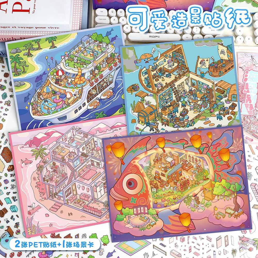 Tropical Whimsy DIY 3D Scene Stickers 4 Cute Miniature Scenes(L)