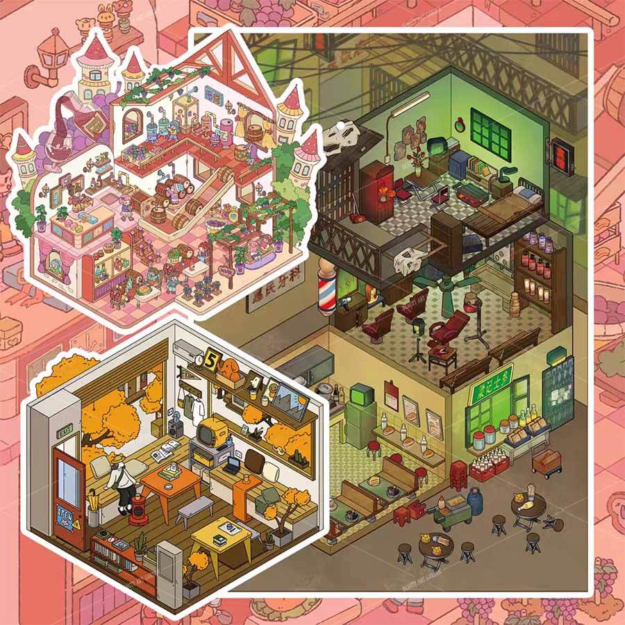 Twilight Frenzy DIY 3D Scene Sticker Collection 4 Cute Miniature Scenes(M&L)