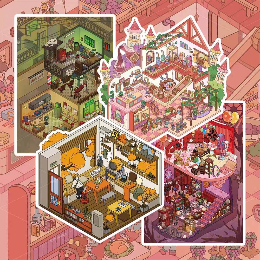 Twilight Frenzy DIY 3D Scene Sticker Collection 4 Cute Miniature Scenes(M&L)