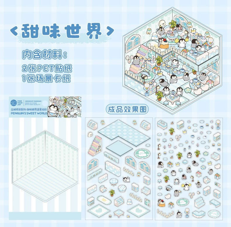 Penguin Holiday Collection DIY 3D Scene Stickers 4 Cute Miniature Scenes(S)