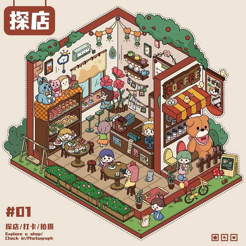 Urban Escapes DIY 3D Scene Stickers 4 Cute Miniature Scenes(M)