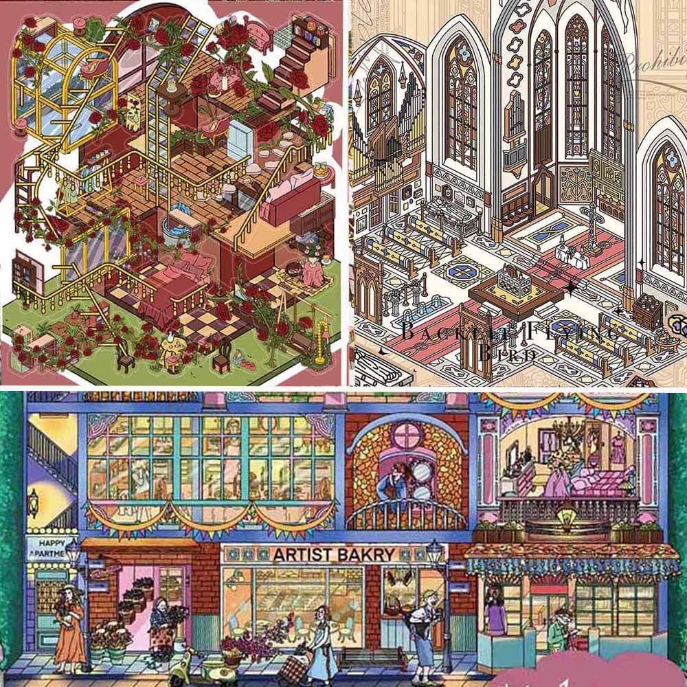 Urban Nocturnes DIY 3D Scenes Sticker 3 Cute Miniature Scenes(L)