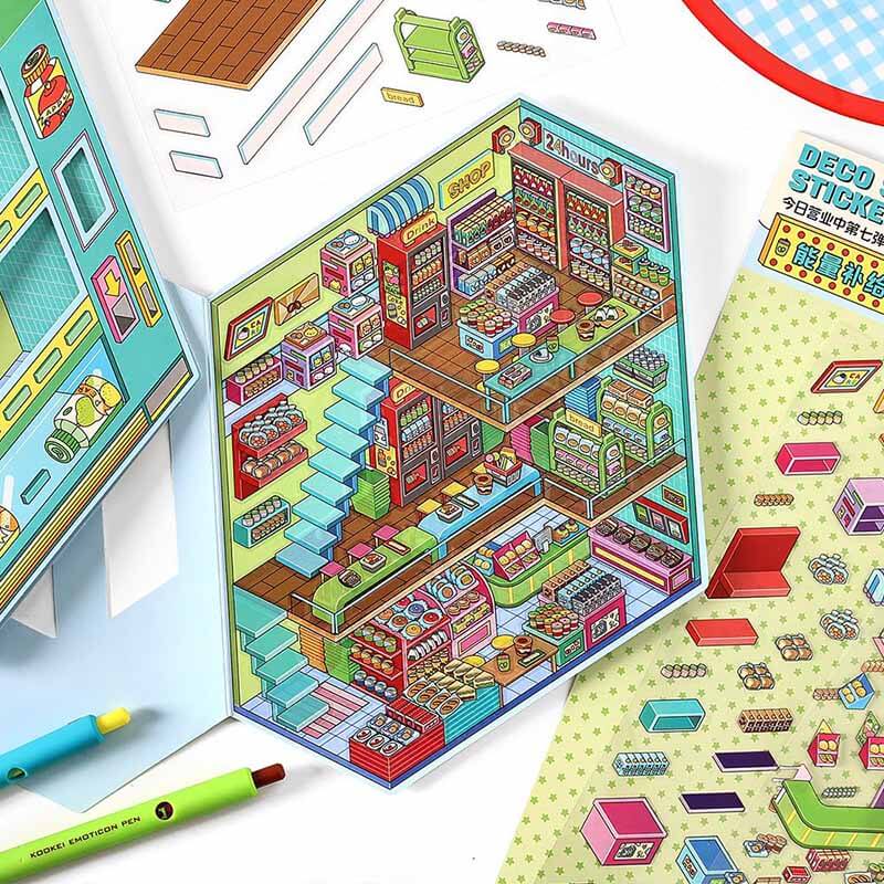 Urban Play District DIY 3D Scene Stickers 4 Cute Miniature Scenes(L)