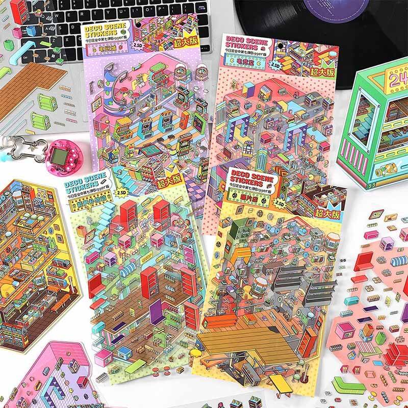 Urban Play District DIY 3D Scene Stickers 4 Cute Miniature Scenes(L)