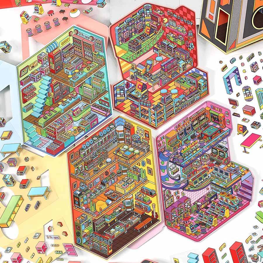 Urban Play District DIY 3D Scene Stickers 4 Cute Miniature Scenes(L)