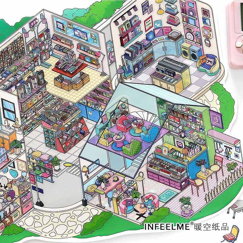 Urban Streetscape DIY 3D Scene Stickers 2 Cute Miniature Scenes(L)