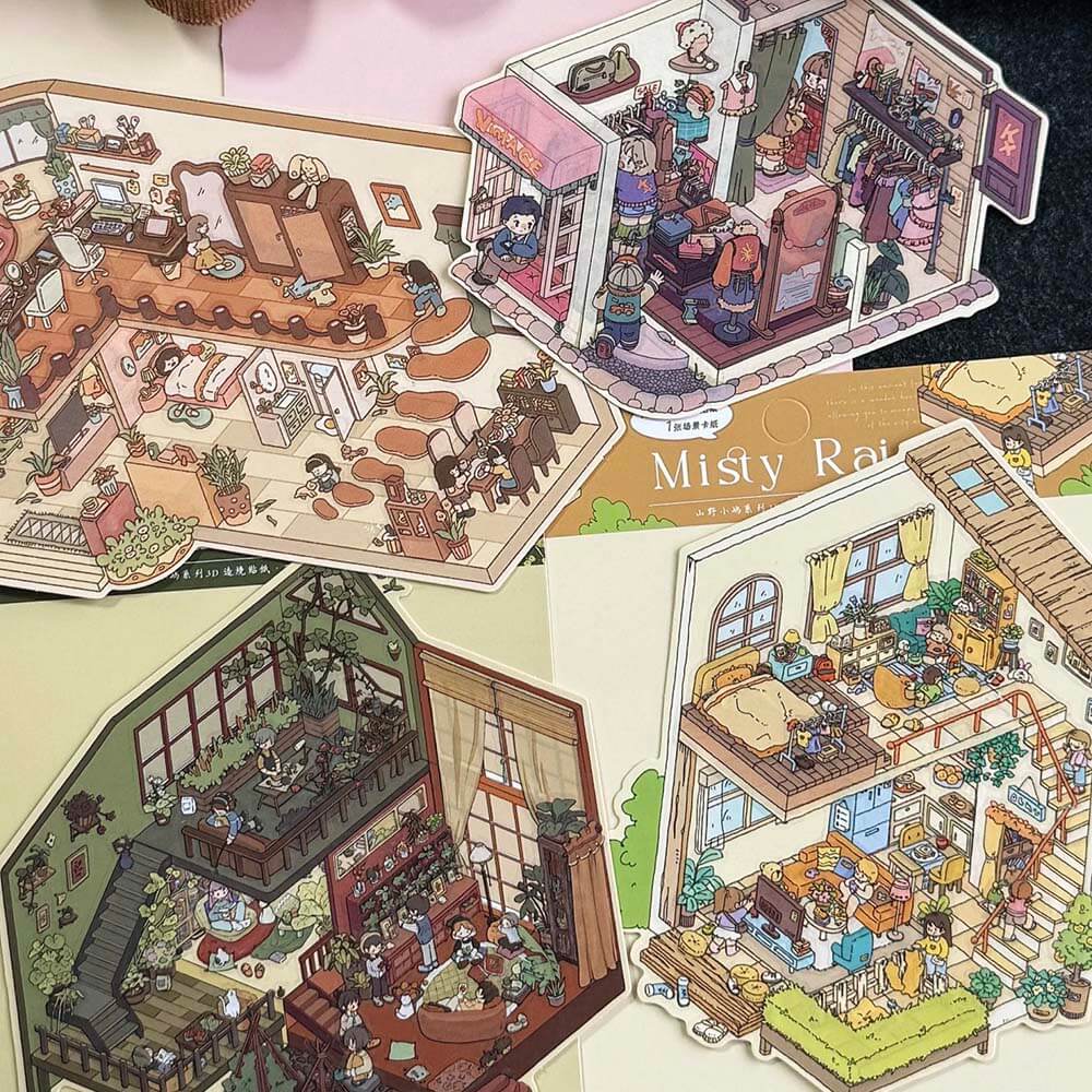 Verses in Mist DIY 3D Scene Stickers 4 Cute Miniature Scenes(M)