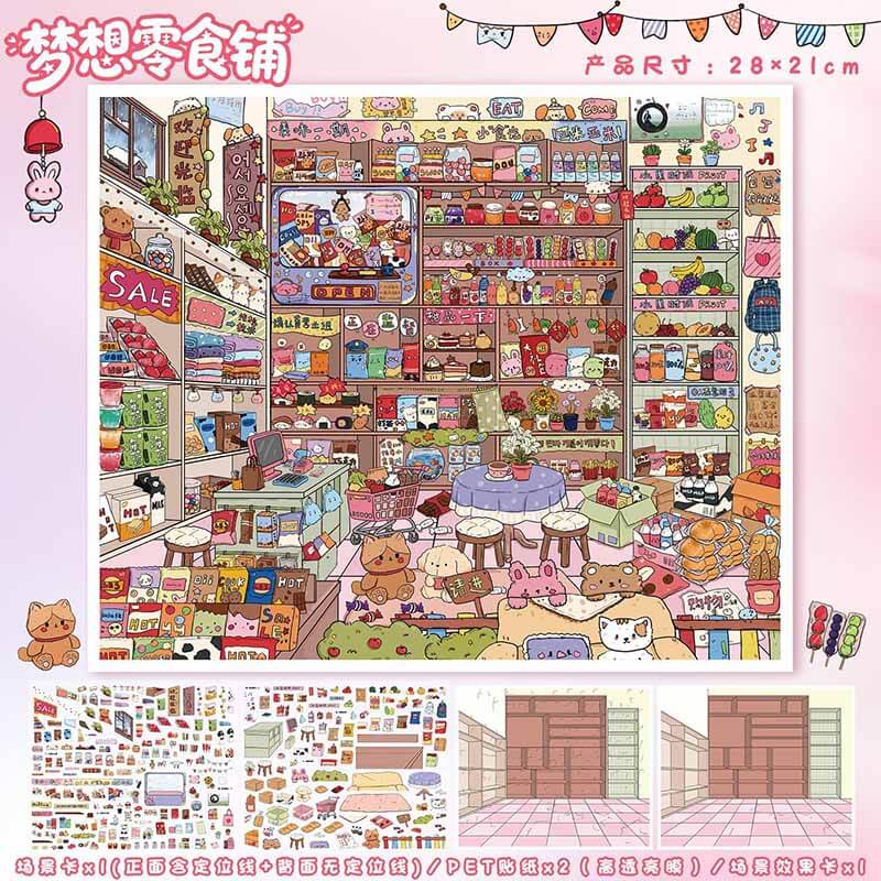 Vintage Find DIY 3D Scene Stickers 2 Cute Miniature Scenes(L)