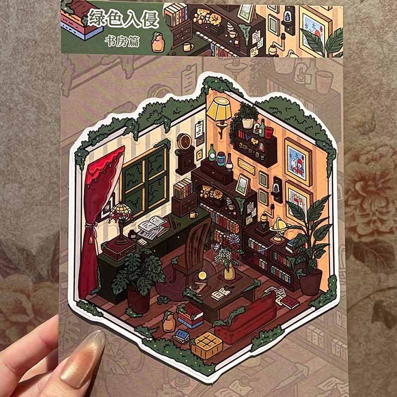 Vintage Home DIY 3D Scene Sticker 4 Cute Miniature Scenes(S)