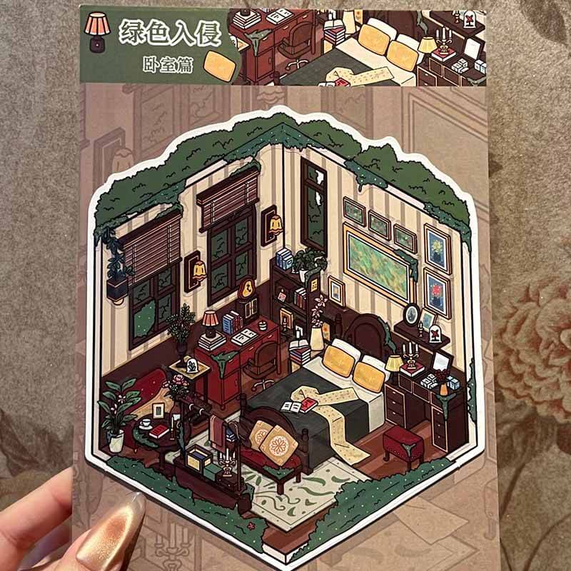 Vintage Home DIY 3D Scene Sticker 4 Cute Miniature Scenes(S)
