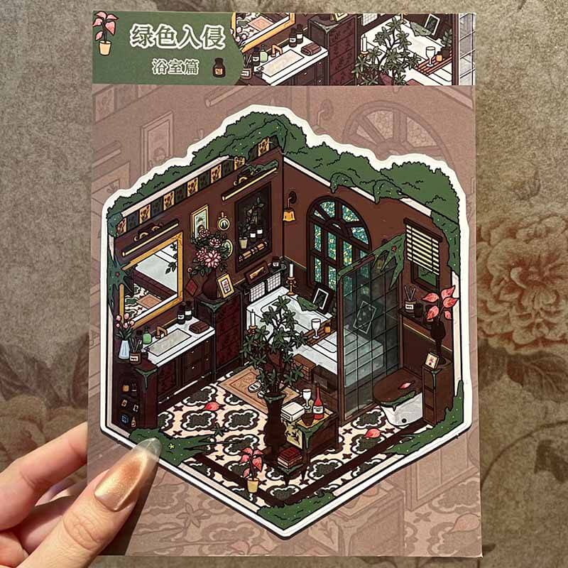 Vintage Home DIY 3D Scene Sticker 4 Cute Miniature Scenes(S)