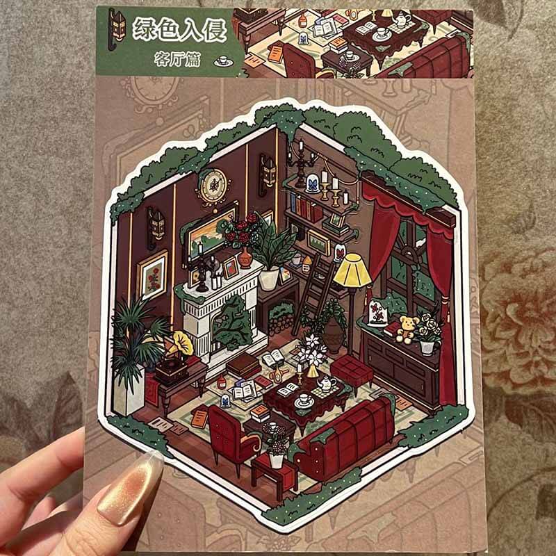 Vintage Home DIY 3D Scene Sticker 4 Cute Miniature Scenes(S)