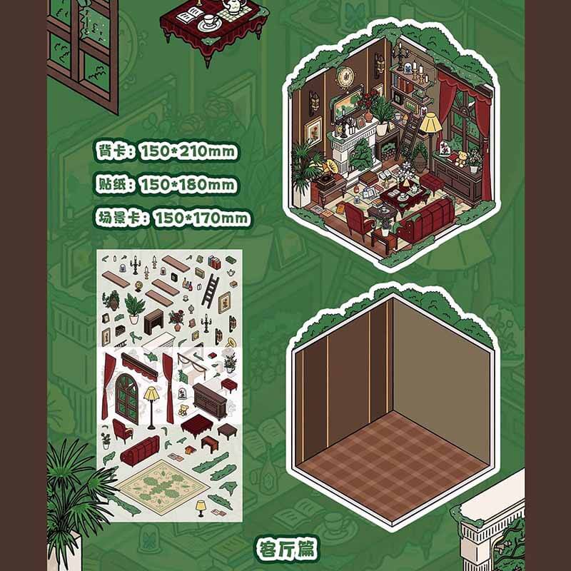 Vintage Home DIY 3D Scene Sticker 4 Cute Miniature Scenes(S)