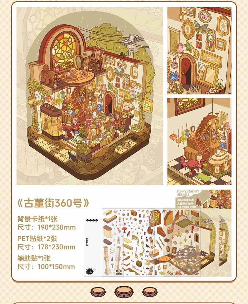 Vintage Street DIY 3D Scene Stickers 3 Cute Miniature Scenes(L)