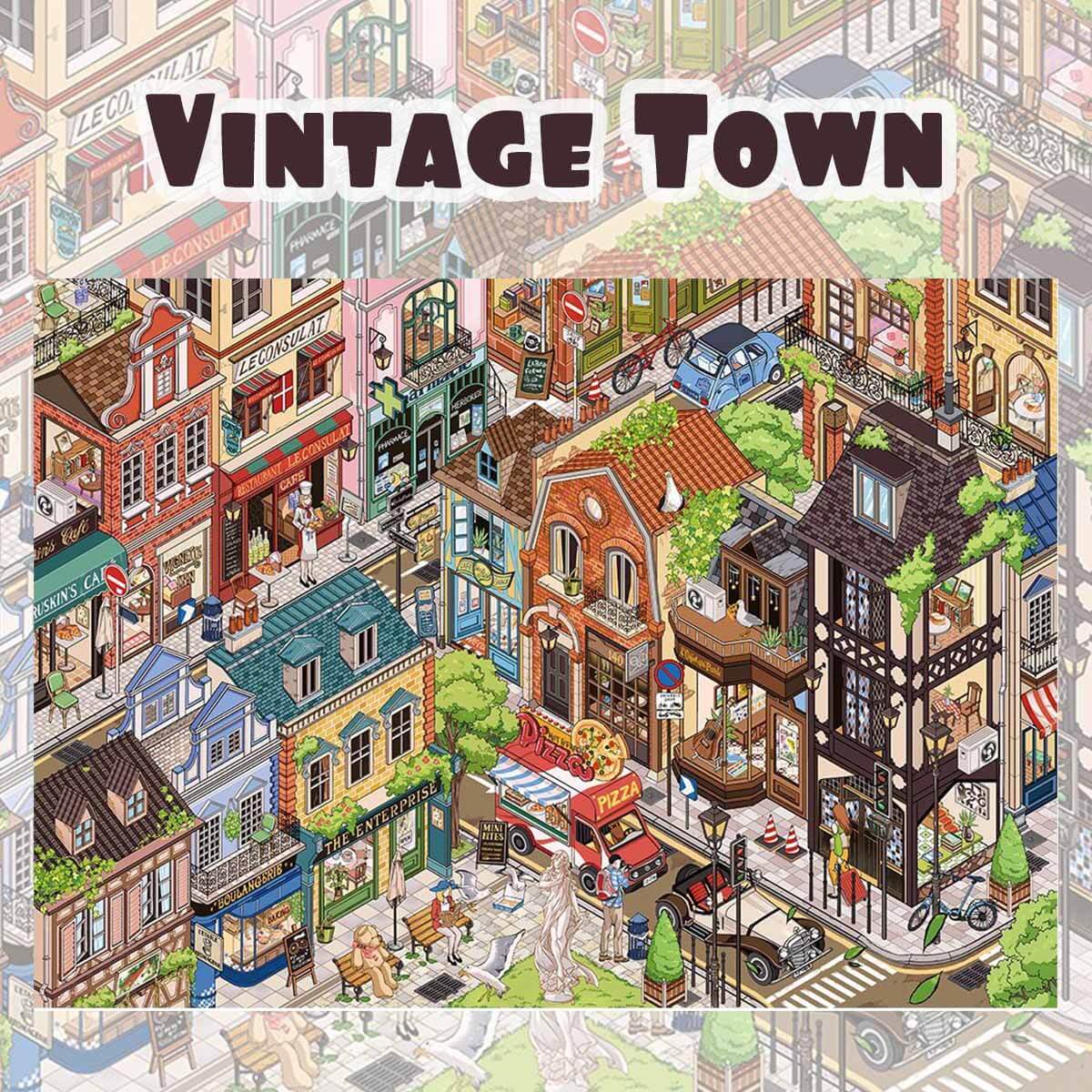 Vintage Town DIY 3D Scene Stickers Cute Miniature Scenes(XL)