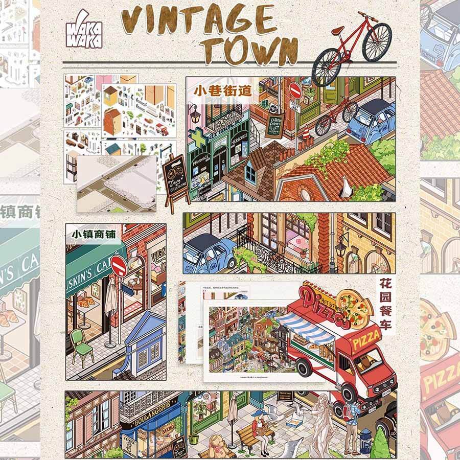 Vintage Town DIY 3D Scene Stickers Cute Miniature Scenes(XL)