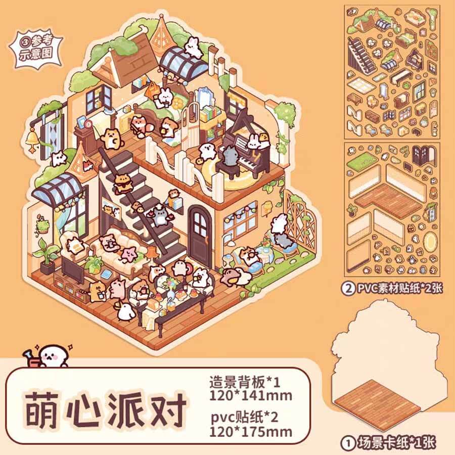 Wonderful Fairy House Scene Stickers 4 Cute Miniature Scenes(S)