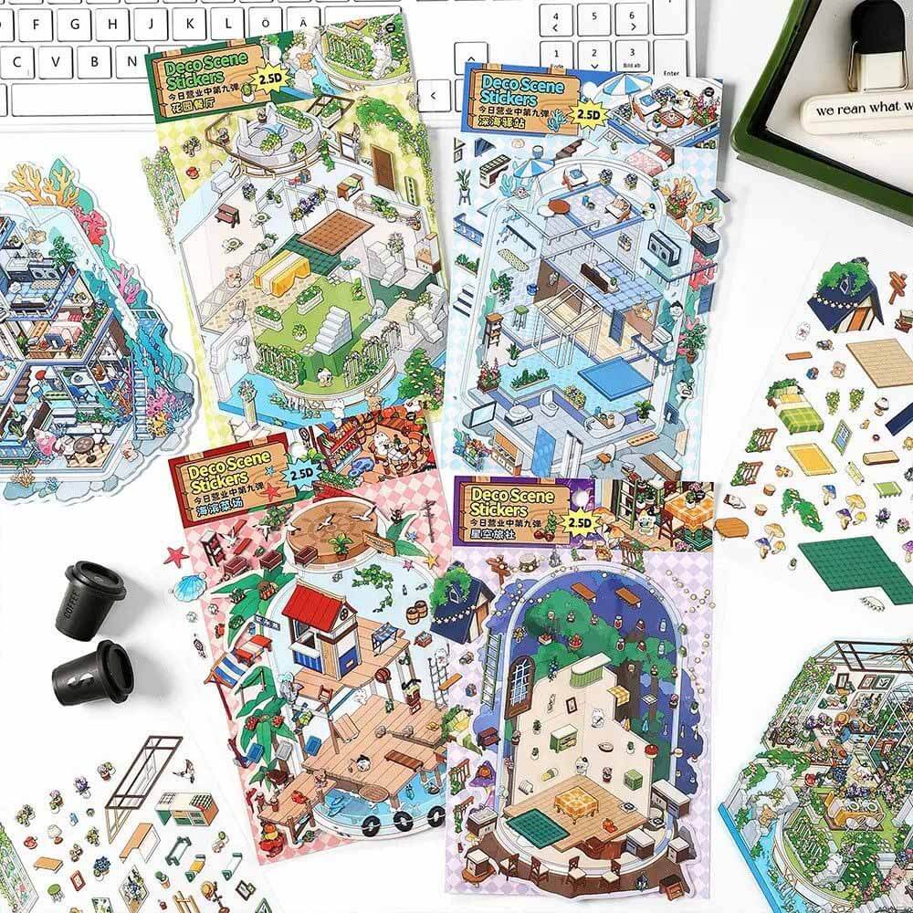 Wanderer's Haven DIY 3D Scene Stickers 4 Cute Miniature Scenes(S)