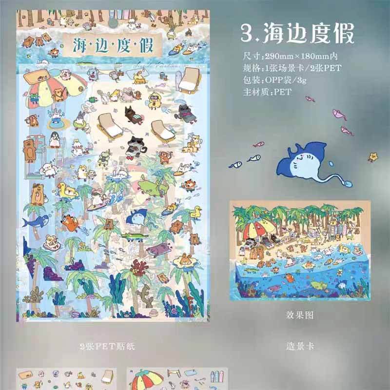 Wander with Heart DIY 3D Scene Stickers 4 Cute Miniature Scenes(L)