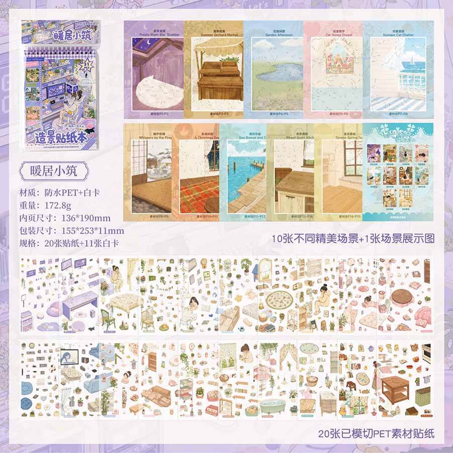Warm Cottage Book DIY 3D Scene Stickers With Guide Lines(S)
