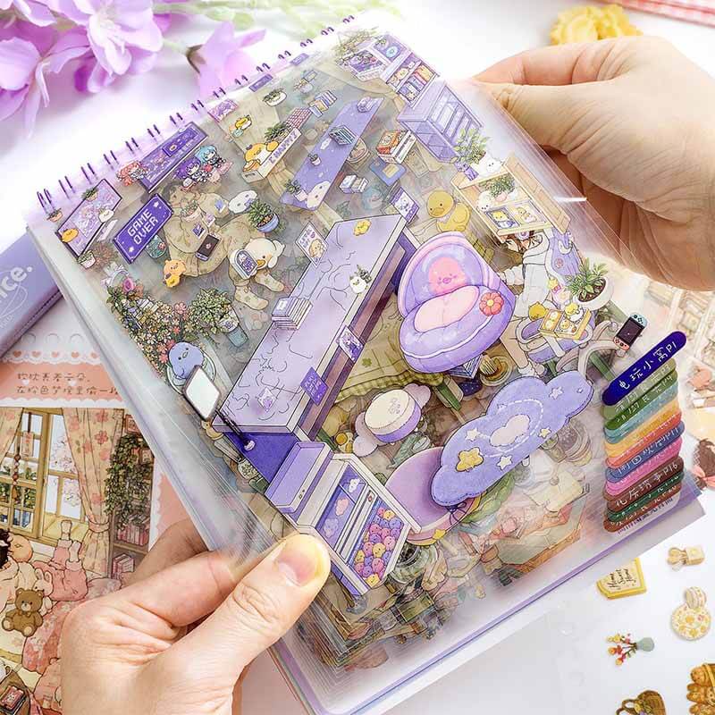 Warm Cottage Book DIY 3D Scene Stickers With Guide Lines(S)