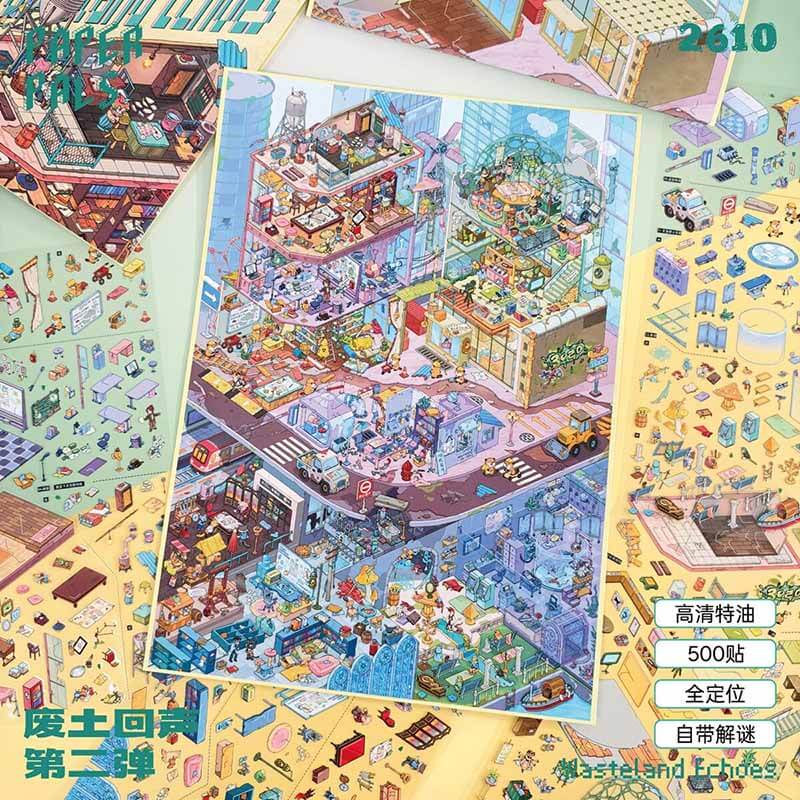 Wasteland Echoes DIY 3D Scene Stickers With Guide Lines(XL)