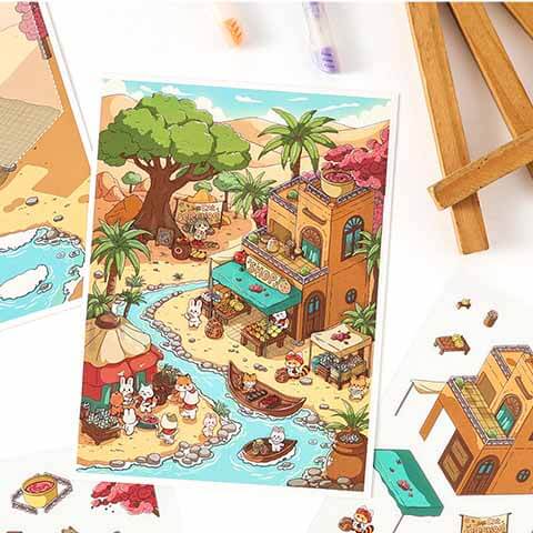 Wayfarer Sanctum DIY 3D Scene Stickers 4 Cute Miniature Scenes(S)