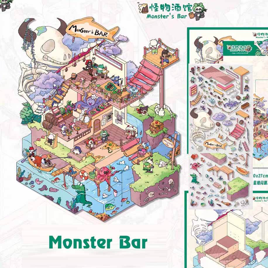 Whimsical Houses DIY 3D Scene Stickers 4 Cute Scenes(L)