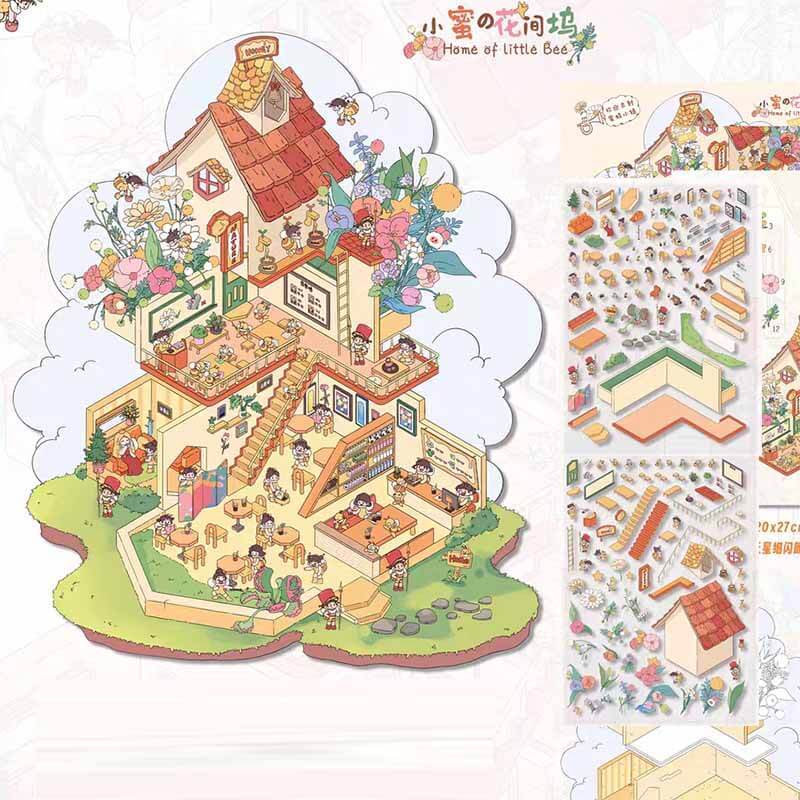 Whimsical Houses DIY 3D Scene Stickers 4 Cute Scenes(L)