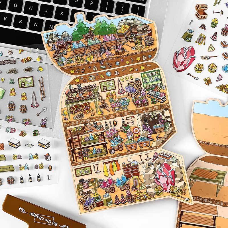 Whimsical Treasures DIY 3D Scene Stickers 4 Cute Miniature Scenes(M)