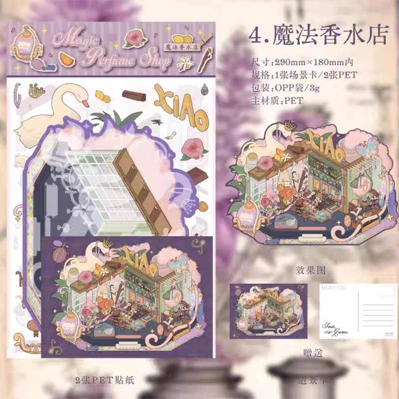Whimsical Wonders DIY 3D Scene Stickers 4 Cute Miniature Scenes(L)