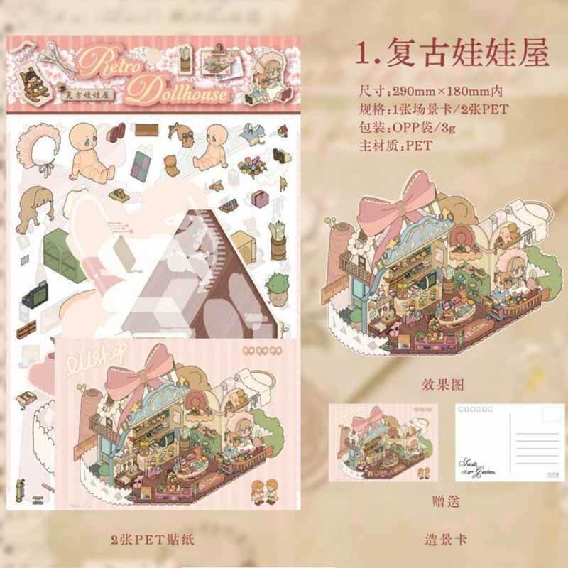 Whimsical Wonders DIY 3D Scene Stickers 4 Cute Miniature Scenes(L)