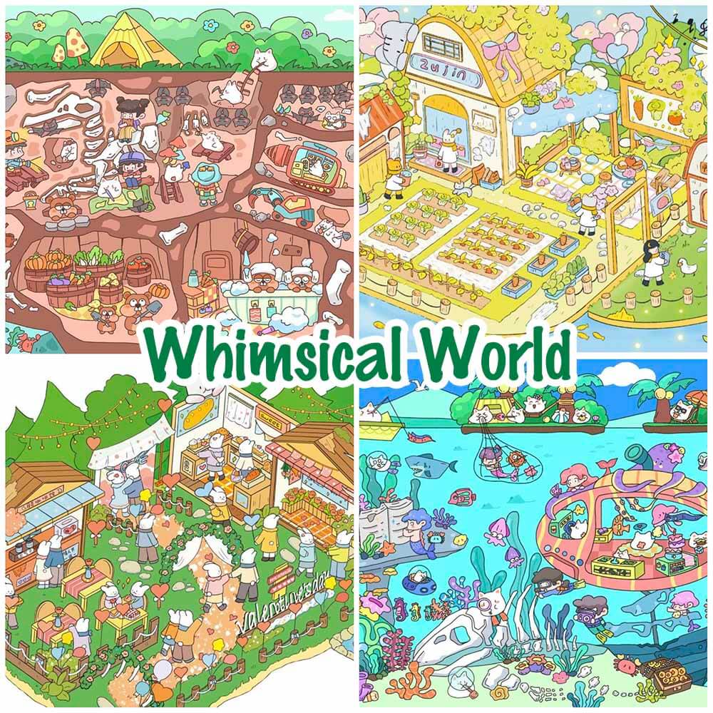 Whimsical World DIY 3D Scene Stickers 4 Cute Miniature Scenes(L)