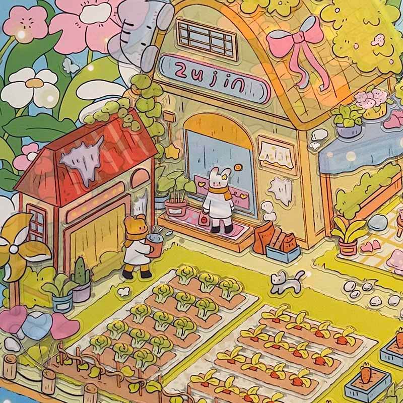 Whimsical World DIY 3D Scene Stickers 4 Cute Miniature Scenes(L)