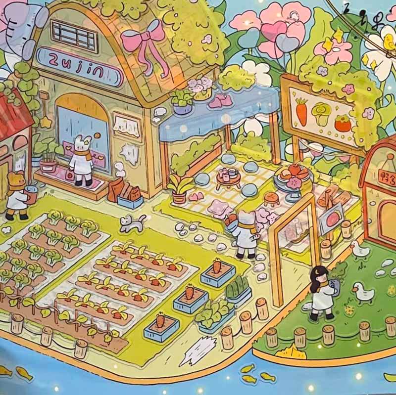 Whimsical World DIY 3D Scene Stickers 4 Cute Miniature Scenes(L)