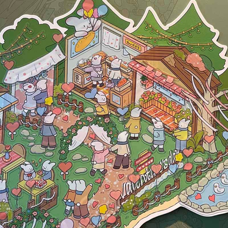 Whimsical World DIY 3D Scene Stickers 4 Cute Miniature Scenes(L)