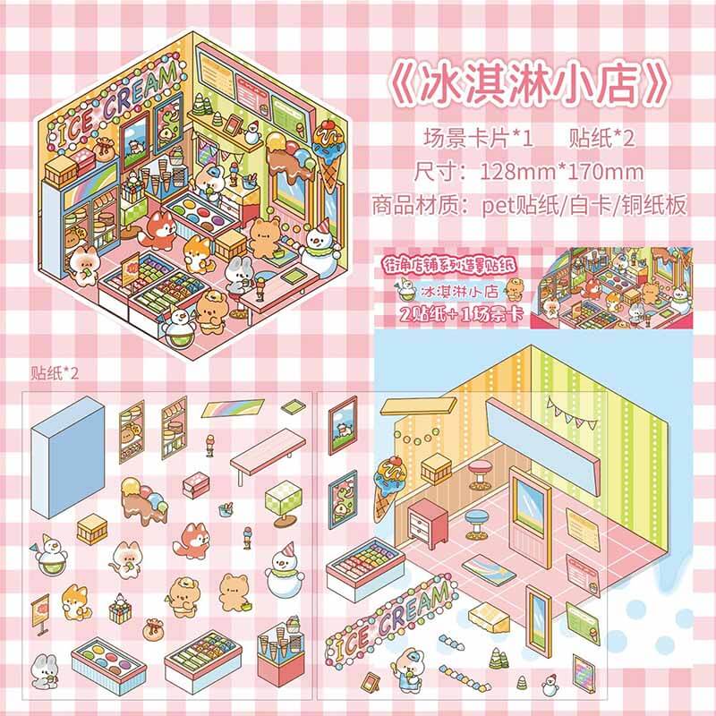 Whimsy Bites DIY 3D Scene Stickers 4 Cute Miniature Scenes(S)